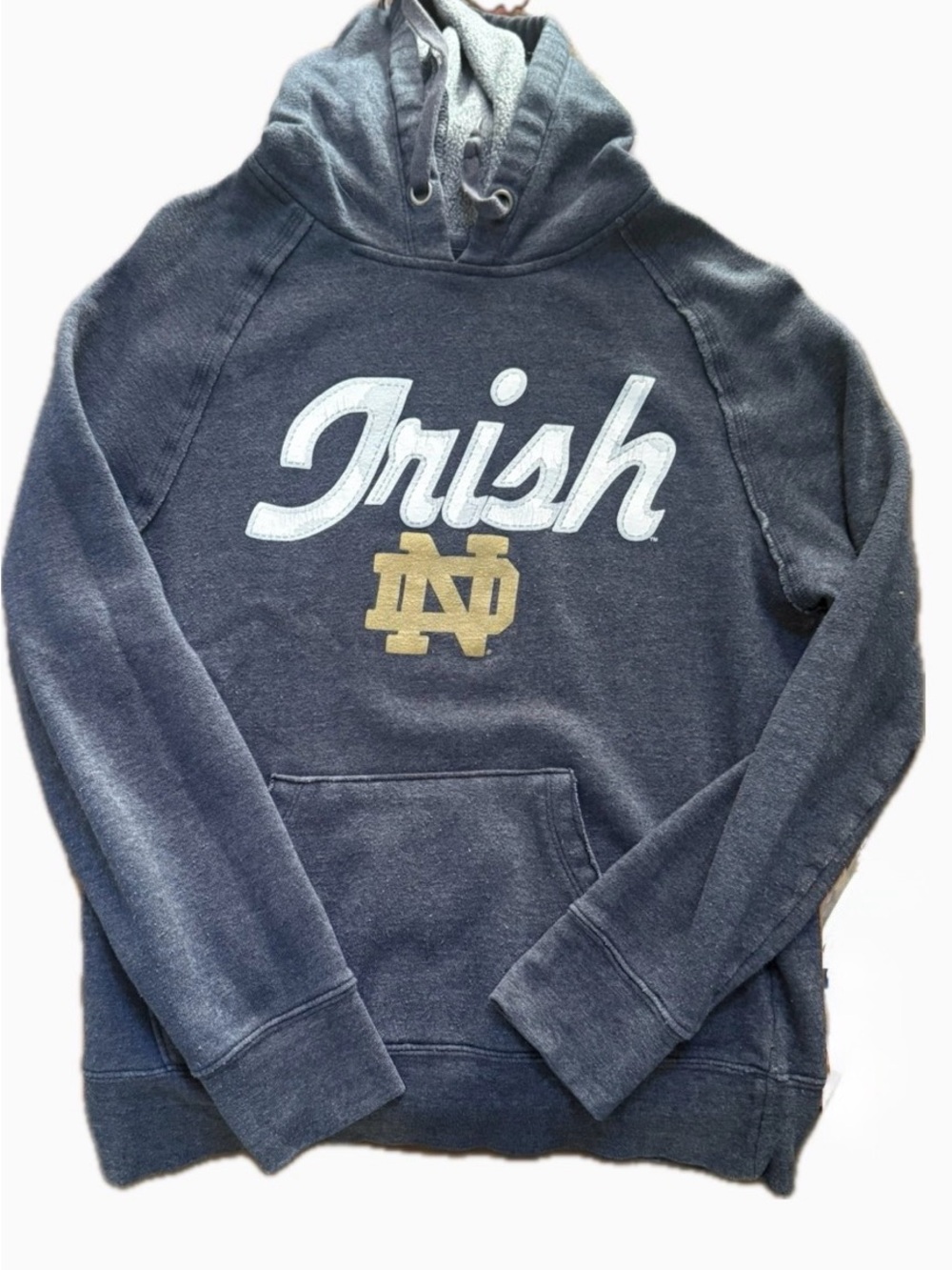5th & Ocean Navy Pullover Hoodie with White 'Irish' Script and Gold ND Logo